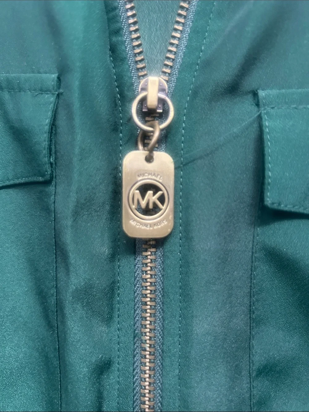 Michael Kors Deep Green Zip-Front Utility Shirt Jacket